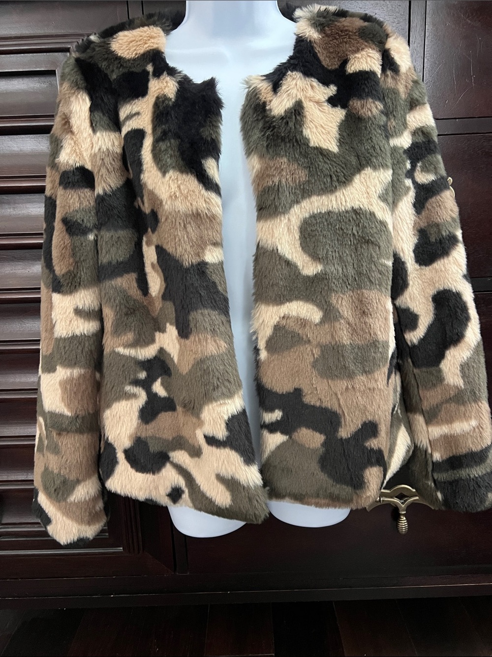 Band of Gypsies NWT XS Faux Fur Camouflage Jacket - Tan, Olive, Black